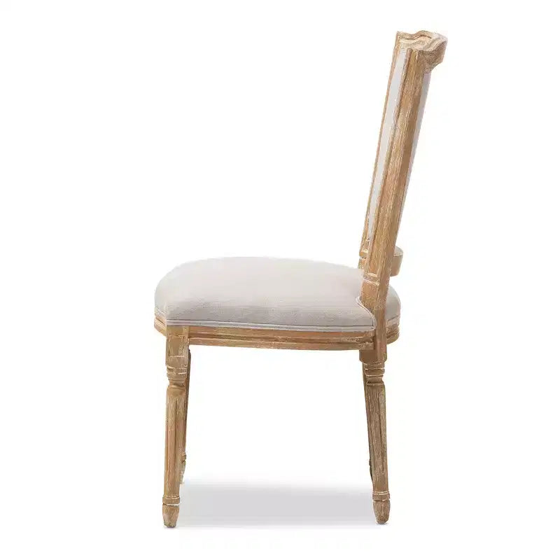 Cadencia French Vintage Cottage Weathered Oak & Beige Linen Chair - Baxton Studio: No Assembly, Solid Hardwood