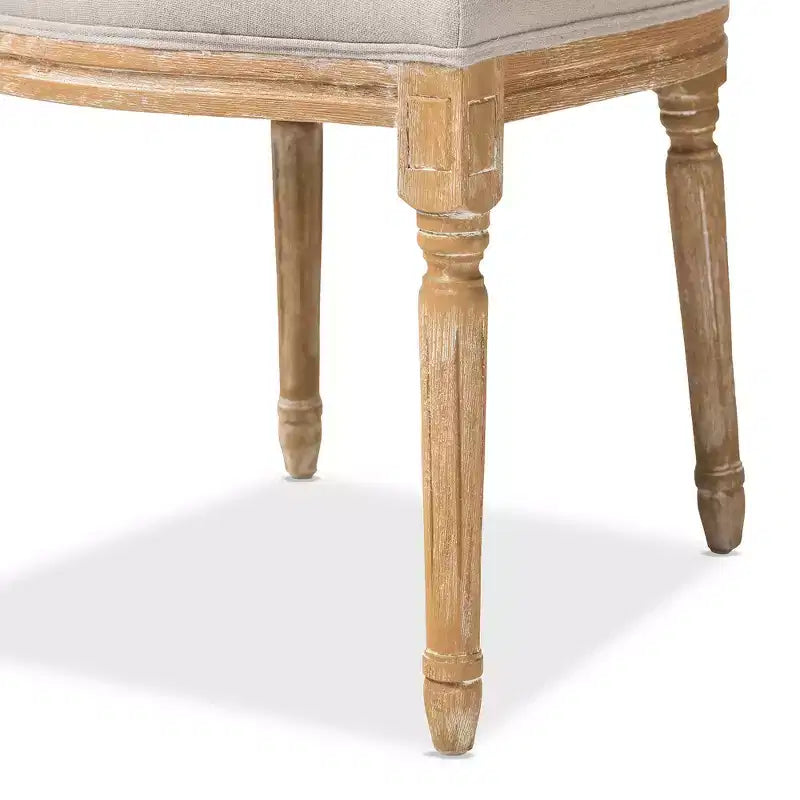 Cadencia French Vintage Cottage Weathered Oak & Beige Linen Chair - Baxton Studio: No Assembly, Solid Hardwood