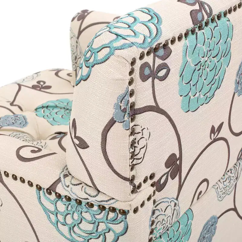 Christopher Knight Home Harrison Tufted Club Chair - White/Blue: Upholstered Accent, Floral Pattern, Hardwood Frame