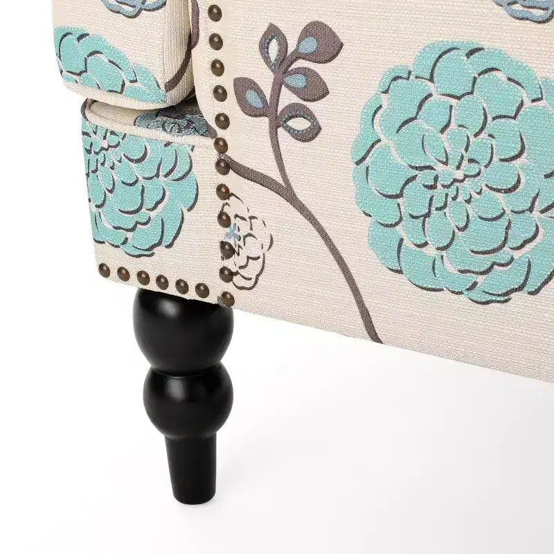Christopher Knight Home Harrison Tufted Club Chair - White/Blue: Upholstered Accent, Floral Pattern, Hardwood Frame