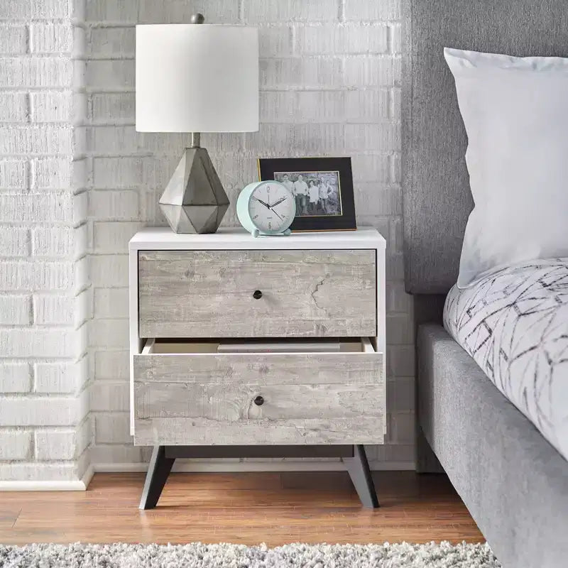Buylateral Crislana Mid-Century 2 Drawer Nightstand White/Weathered Gray