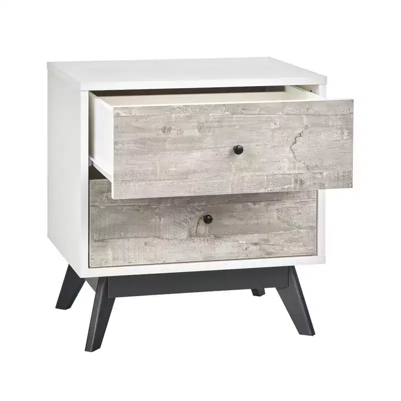 Buylateral Crislana Mid-Century 2 Drawer Nightstand White/Weathered Gray