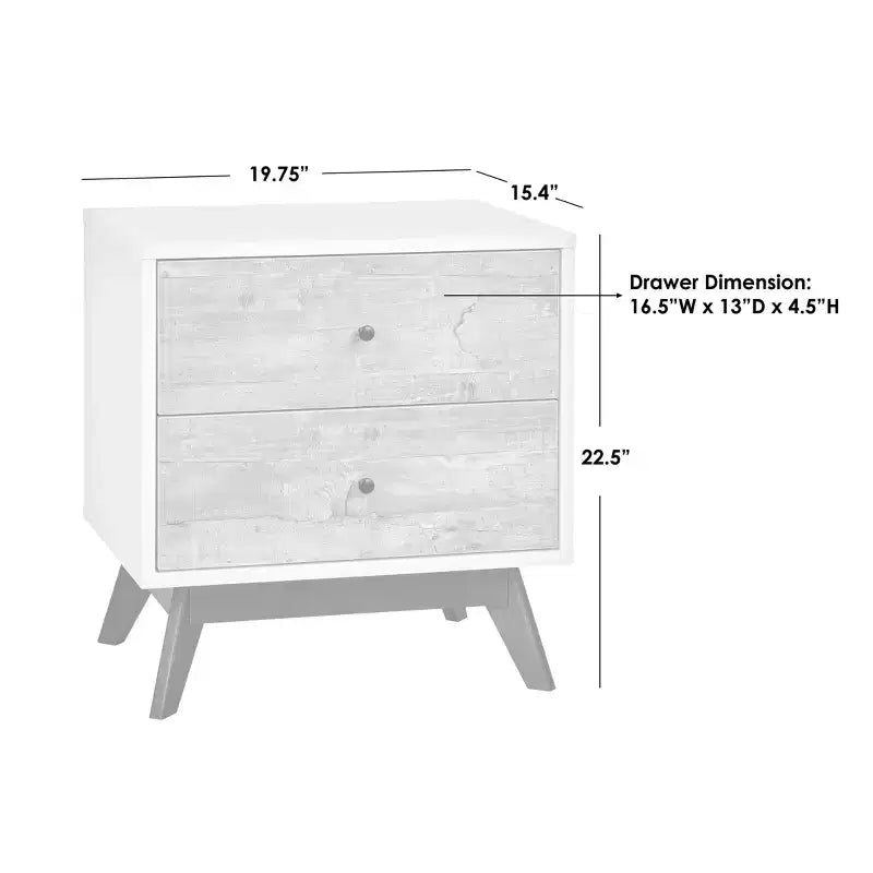 Buylateral Crislana Mid-Century 2 Drawer Nightstand White/Weathered Gray