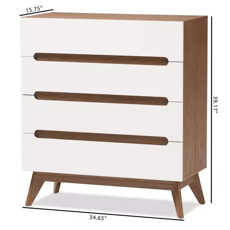 Calypso Mid-Century Modern Wood 4 Drawer Storage Chest Brown - Baxton Studio: Sleek Scandinavian Design, Space-Saving