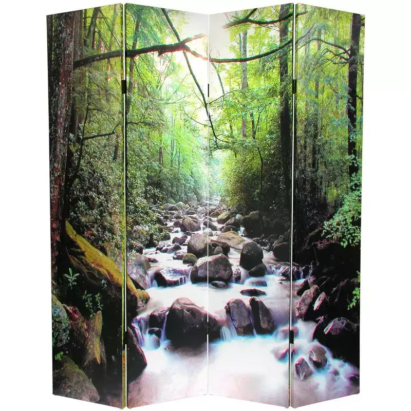 6" Double Sided Path of Life Canvas Room Divider Green - Oriental Furniture