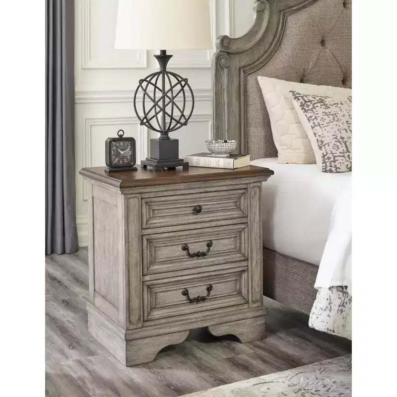 Lodenbay Nightstand Black/Gray - Signature Design by Ashley: Cottage Style with USB Ports & AC Outlets