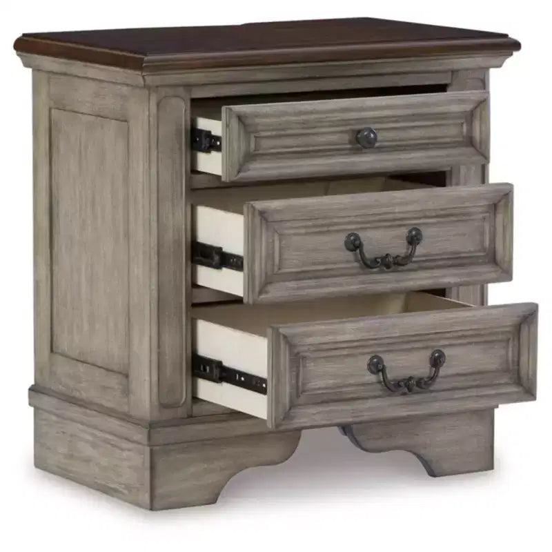 Lodenbay Nightstand Black/Gray - Signature Design by Ashley: Cottage Style with USB Ports & AC Outlets