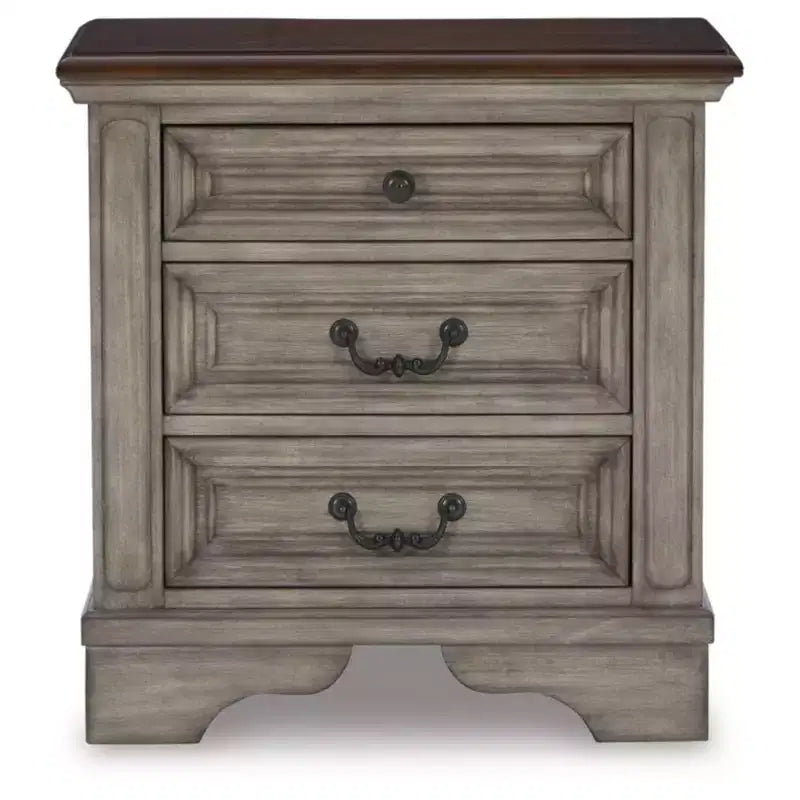 Lodenbay Nightstand Black/Gray - Signature Design by Ashley: Cottage Style with USB Ports & AC Outlets