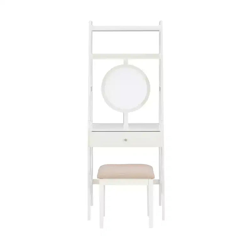 Alaina Wood Leaning Ladder Vanity Set with Upholstered Stool & Storage - Linon