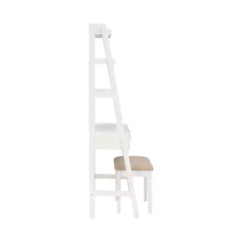 Alaina Wood Leaning Ladder Vanity Set with Upholstered Stool & Storage - Linon