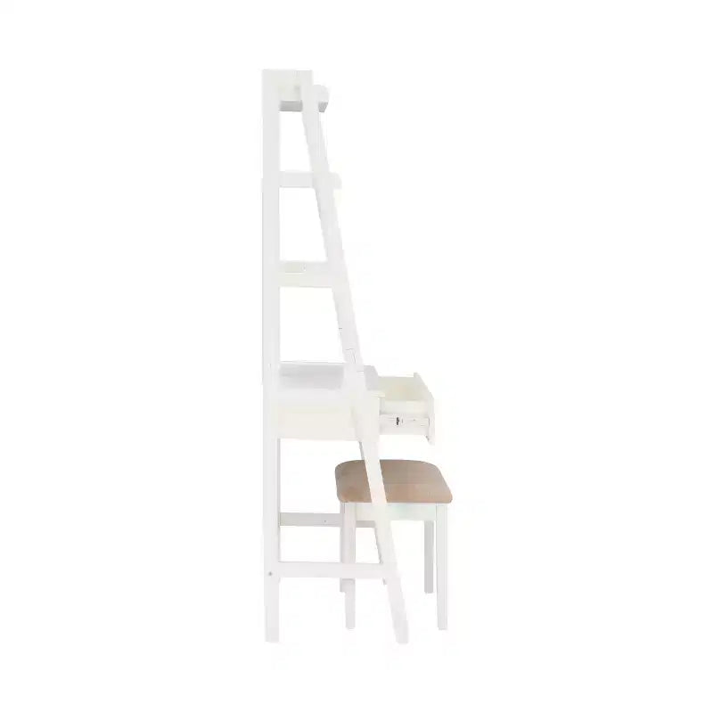 Alaina Wood Leaning Ladder Vanity Set with Upholstered Stool & Storage - Linon
