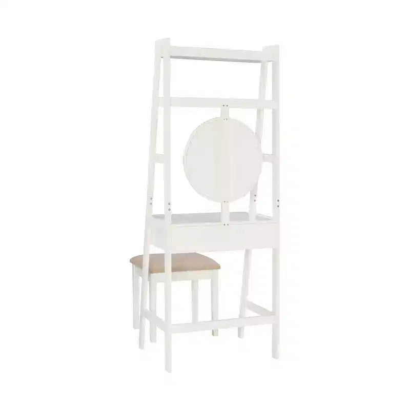 Alaina Wood Leaning Ladder Vanity Set with Upholstered Stool & Storage - Linon