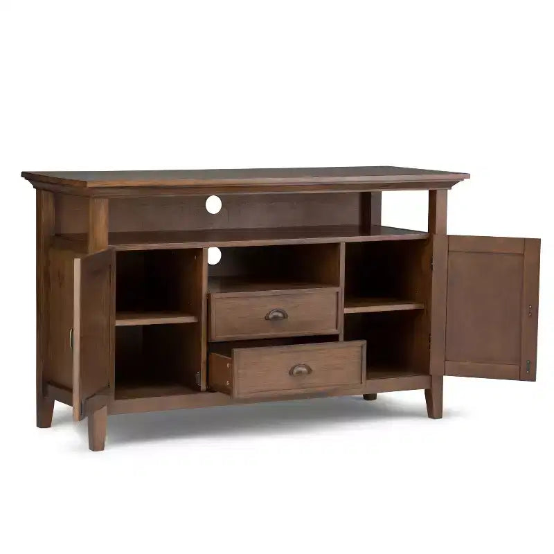 WyndenHall Mansfield Solid Wood TV Stand for TVs up to 60" Rustic Natural Aged Brown : Media Storage, Brass Hardware
