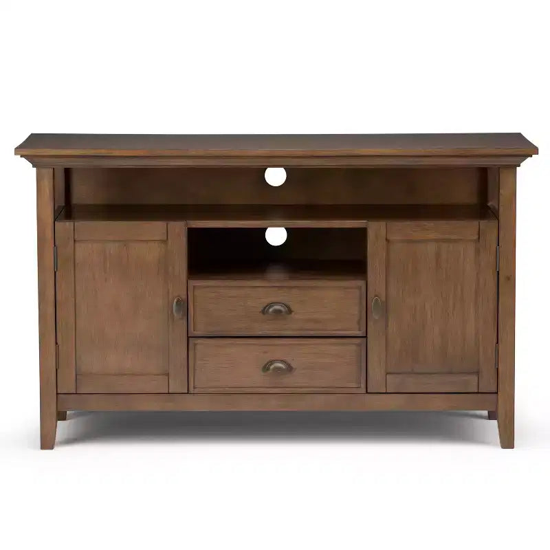 WyndenHall Mansfield Solid Wood TV Stand for TVs up to 60" Rustic Natural Aged Brown : Media Storage, Brass Hardware