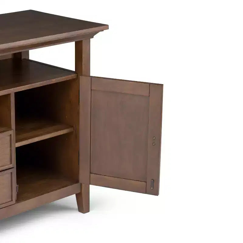WyndenHall Mansfield Solid Wood TV Stand for TVs up to 60" Rustic Natural Aged Brown : Media Storage, Brass Hardware