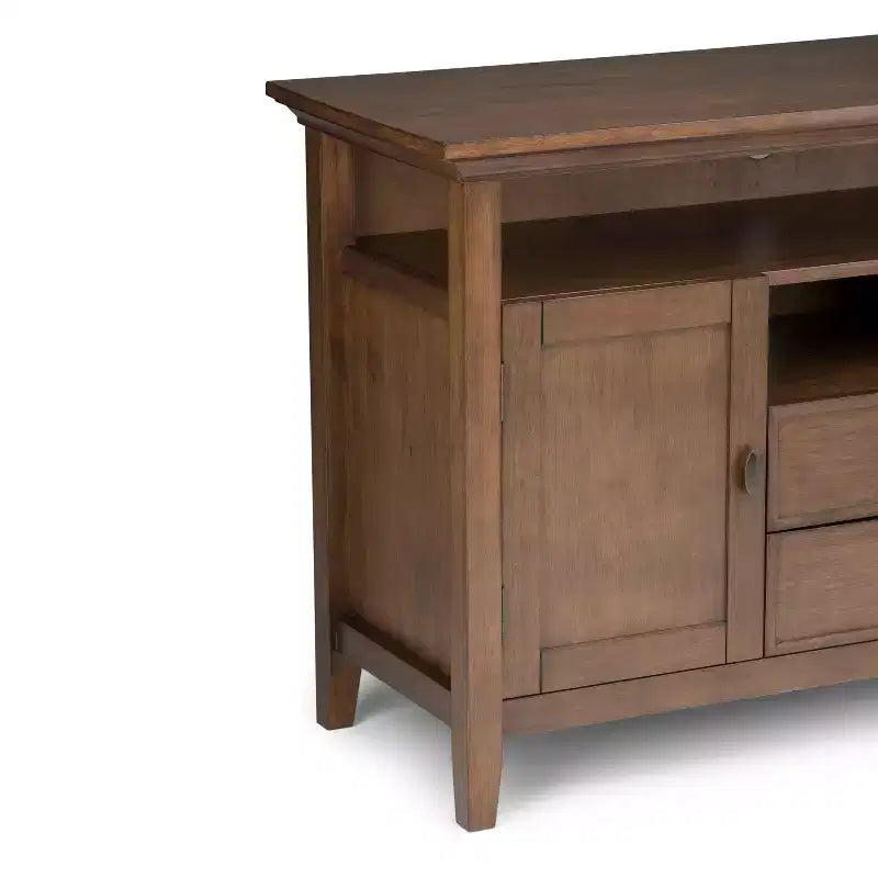 WyndenHall Mansfield Solid Wood TV Stand for TVs up to 60" Rustic Natural Aged Brown : Media Storage, Brass Hardware