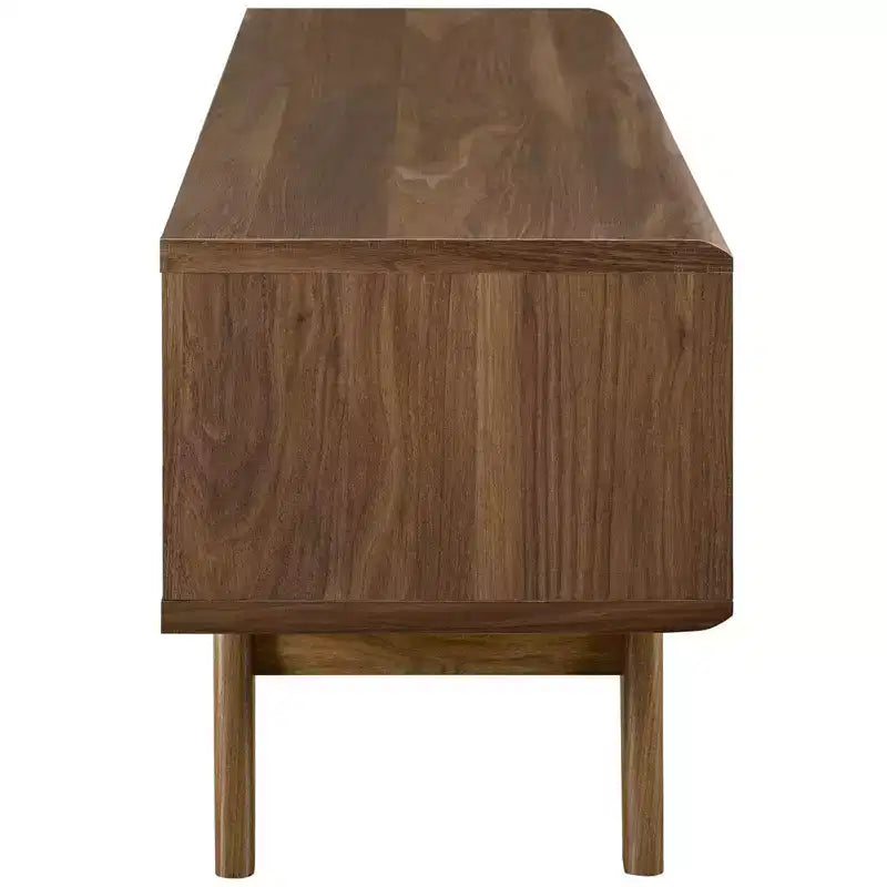 Render TV Stand for TVs up to 55": Mid-Century Media Console for 55" TVs, Walnut Grain, Sliding Doors - Modway