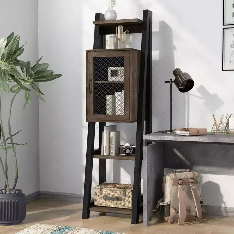 HOMES: Inside + Out Kolher 2 Shelf Media Tower Bookshelf Brown: Farmhouse Style, 6-Tier, Open & Adjustable Storage