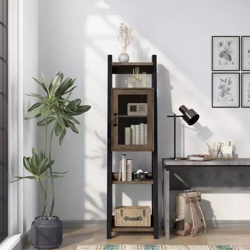HOMES: Inside + Out Kolher 2 Shelf Media Tower Bookshelf Brown: Farmhouse Style, 6-Tier, Open & Adjustable Storage