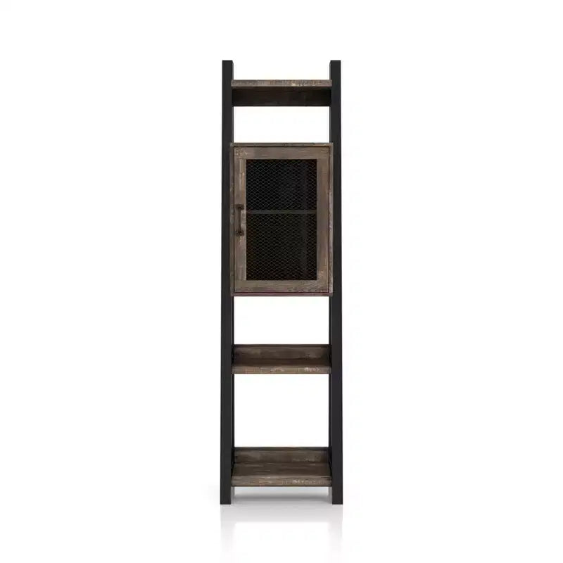 HOMES: Inside + Out Kolher 2 Shelf Media Tower Bookshelf Brown: Farmhouse Style, 6-Tier, Open & Adjustable Storage