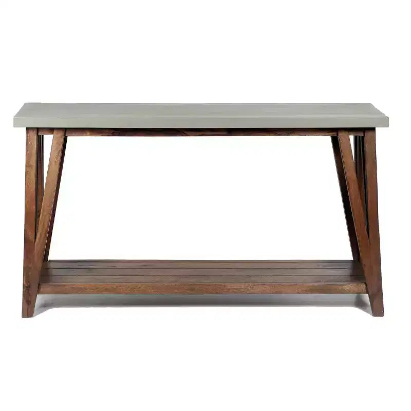 Table console média de 132 cm avec plateau en béton et bois gris clair/marron