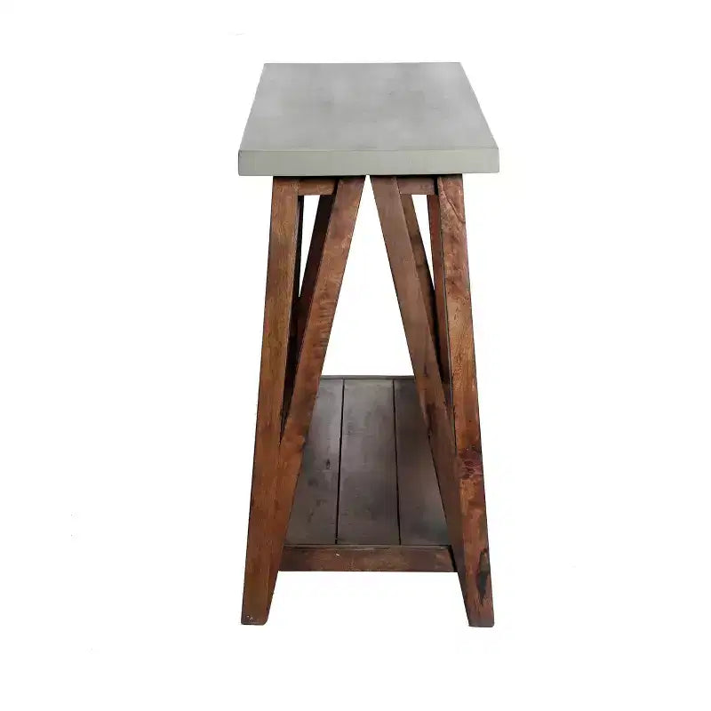 Table console média de 132 cm avec plateau en béton et bois gris clair/marron