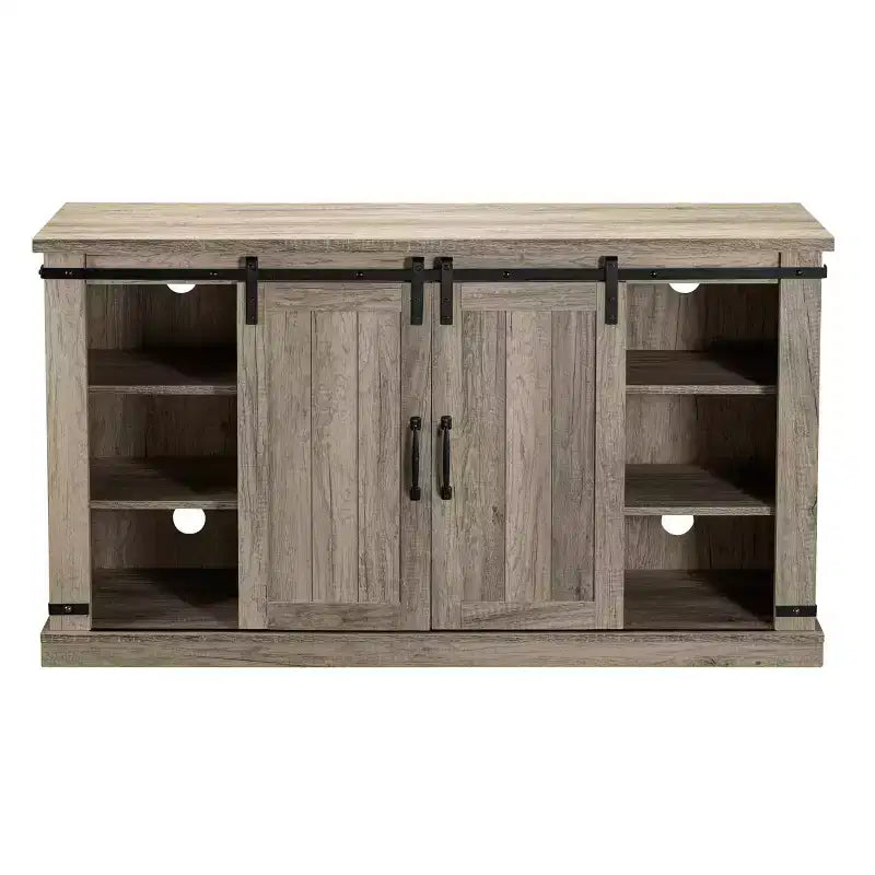 Sliding Doors Electric Fireplace TV Stand for TVs up to 60" Antique Gray Oak - Home Essentials: MDF & Nickel Hardware, Cable Management