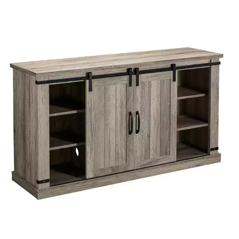 Sliding Doors Electric Fireplace TV Stand for TVs up to 60" Antique Gray Oak - Home Essentials: MDF & Nickel Hardware, Cable Management