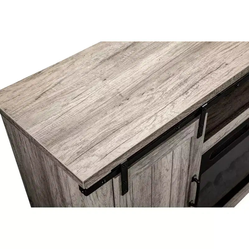 Sliding Doors Electric Fireplace TV Stand for TVs up to 60" Antique Gray Oak - Home Essentials: MDF & Nickel Hardware, Cable Management