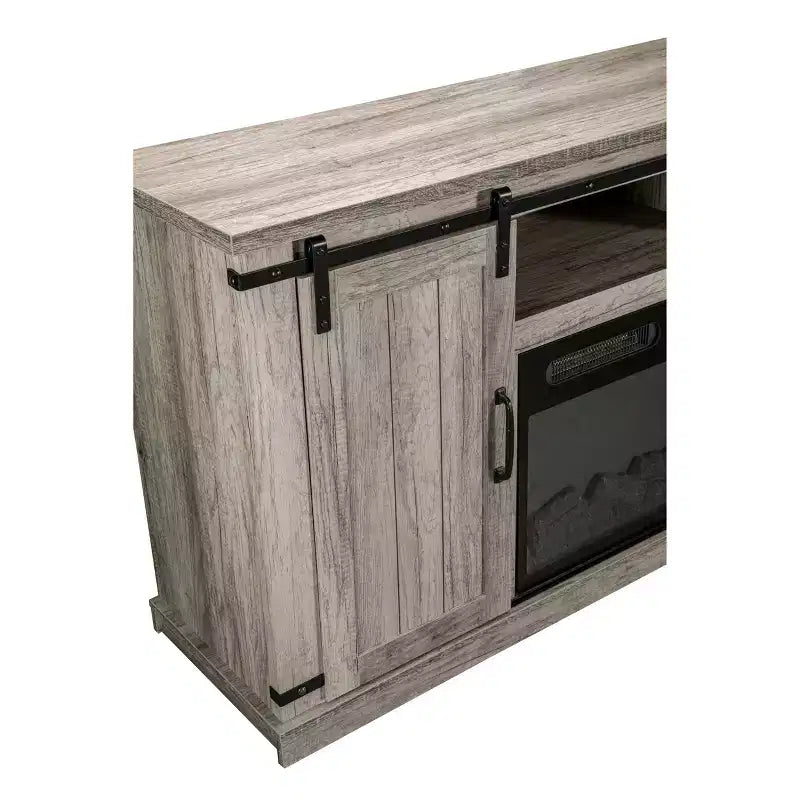 Sliding Doors Electric Fireplace TV Stand for TVs up to 60" Antique Gray Oak - Home Essentials: MDF & Nickel Hardware, Cable Management