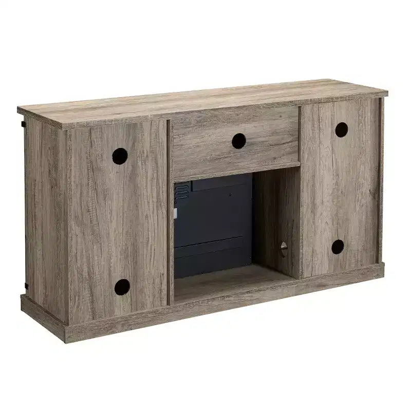 Sliding Doors Electric Fireplace TV Stand for TVs up to 60" Antique Gray Oak - Home Essentials: MDF & Nickel Hardware, Cable Management