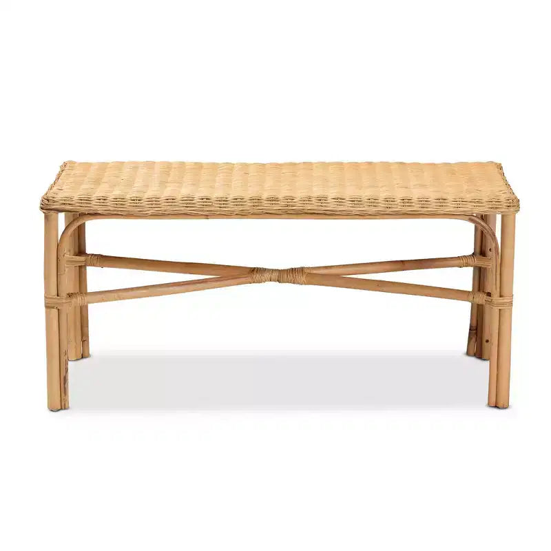 Cacaban Rattan Accent Bench Natural/Brown - bali & pari: Handcrafted, Indoor Furniture, Entryway Seating