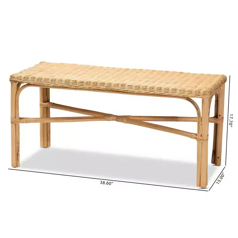 Cacaban Rattan Accent Bench Natural/Brown - bali & pari: Handcrafted, Indoor Furniture, Entryway Seating