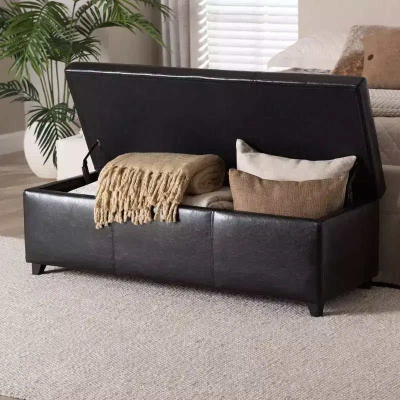 Full Faux Leather Storage Bench Ottoman with Stitching Dark Brown - Baxton Studio