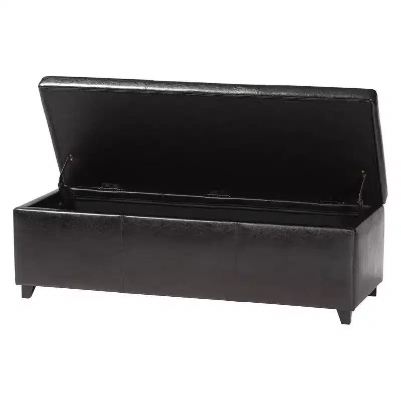 Full Faux Leather Storage Bench Ottoman with Stitching Dark Brown - Baxton Studio