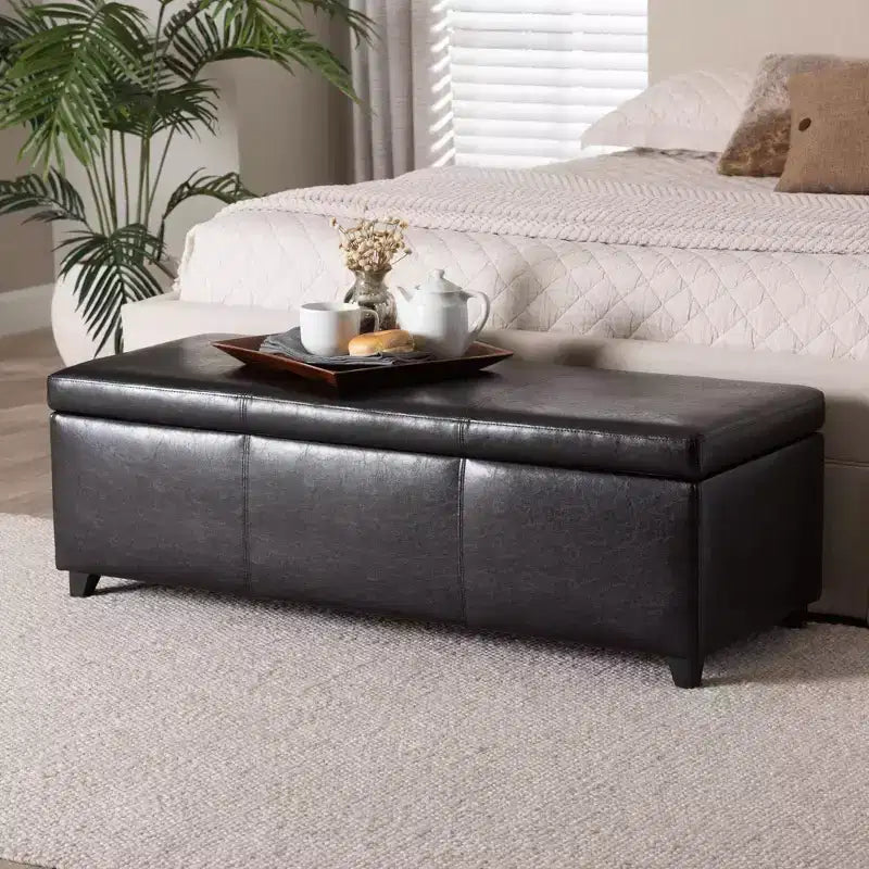 Full Faux Leather Storage Bench Ottoman with Stitching Dark Brown - Baxton Studio