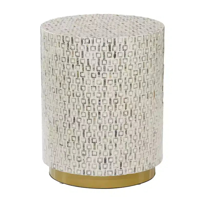 Contemporary Mother of Pearl Stool White - Olivia & May: Modern Round Accent, MDF Frame, Solid Pattern, 22.35" Seat Height