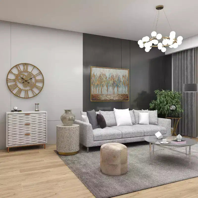 Contemporary Mother of Pearl Stool White - Olivia & May: Modern Round Accent, MDF Frame, Solid Pattern, 22.35" Seat Height
