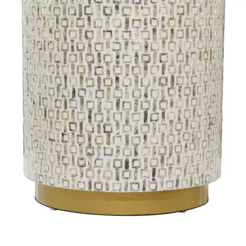 Contemporary Mother of Pearl Stool White - Olivia & May: Modern Round Accent, MDF Frame, Solid Pattern, 22.35" Seat Height