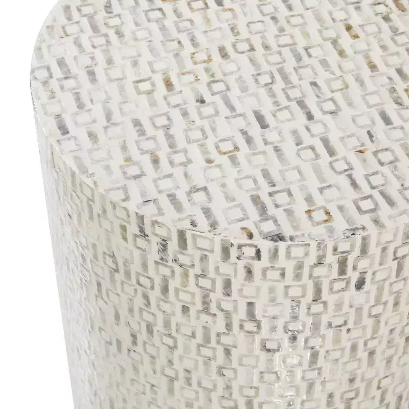 Contemporary Mother of Pearl Stool White - Olivia & May: Modern Round Accent, MDF Frame, Solid Pattern, 22.35" Seat Height