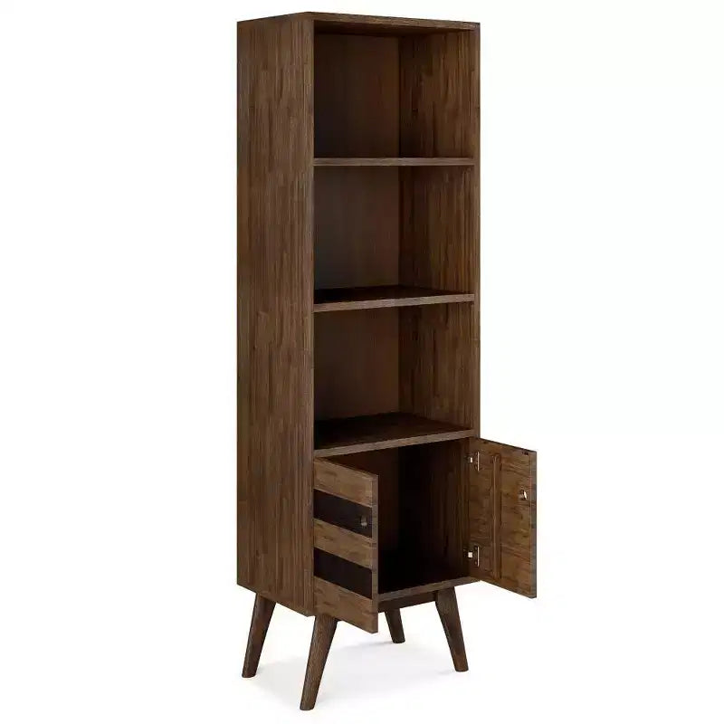70" Wright Bookcase with Storage Rustic Natural Aged Brown-WyndenHall: Mid-Century, 2 Doors, 4 Shelves
