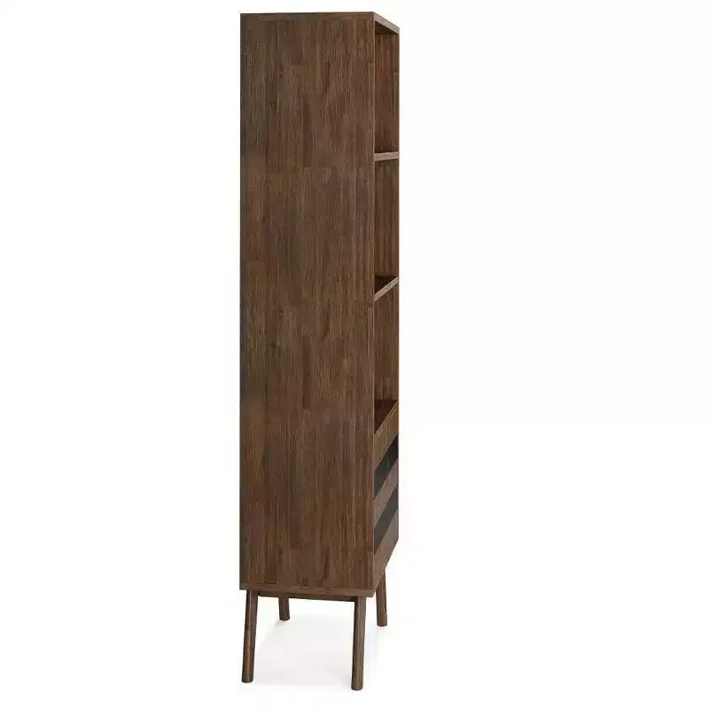 70" Wright Bookcase with Storage Rustic Natural Aged Brown-WyndenHall: Mid-Century, 2 Doors, 4 Shelves
