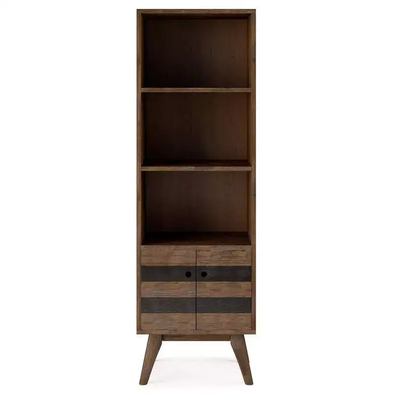 70" Wright Bookcase with Storage Rustic Natural Aged Brown-WyndenHall: Mid-Century, 2 Doors, 4 Shelves