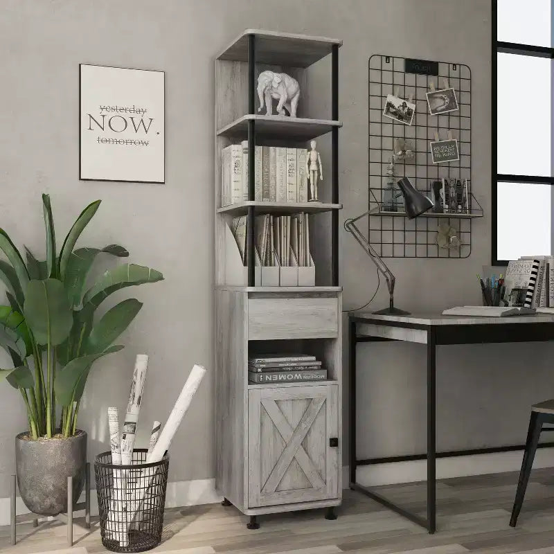72.3" Clander Multiple Storage Bookcase: Iron Frame, Barndoor Cabinet - HOMES: Inside + Out