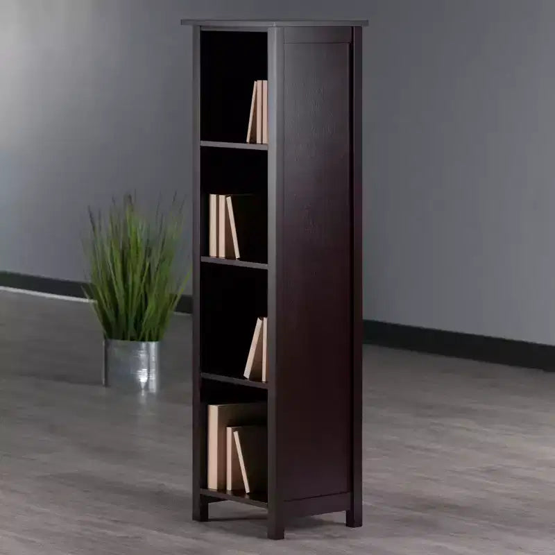 Winsome 55.98" 5 Tier Milan Storage Shelf or Bookshelf Tall Walnut: Mid-Century Modern MDF Composite