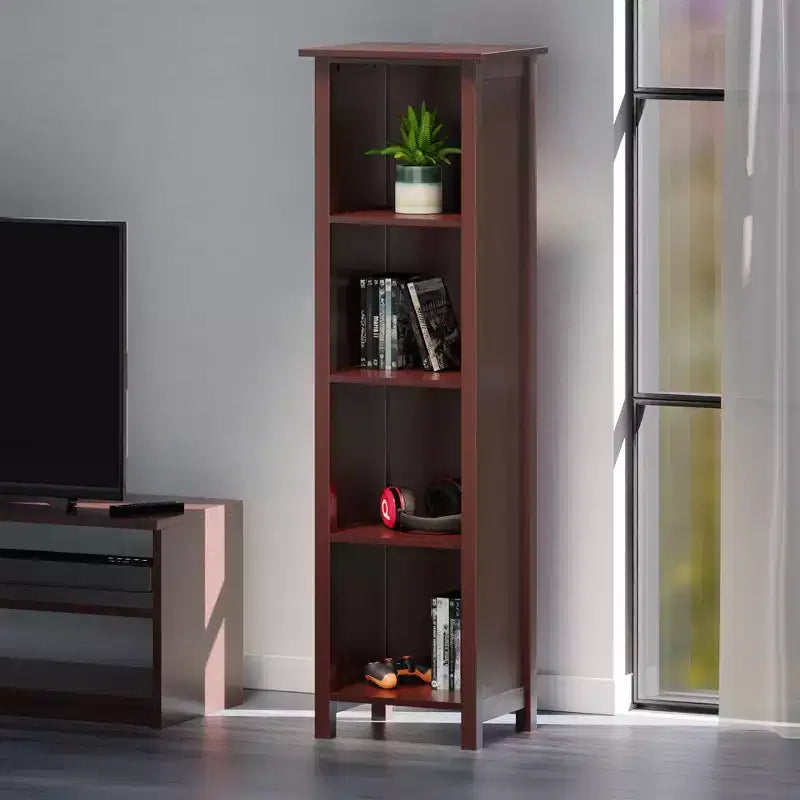Winsome 55.98" 5 Tier Milan Storage Shelf or Bookshelf Tall Walnut: Mid-Century Modern MDF Composite