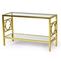Olympia Sofa Table Glass Iron and Chrome - Steve Silver Co.: Mirrored Base, Circular Side Design, No Tools Assembly