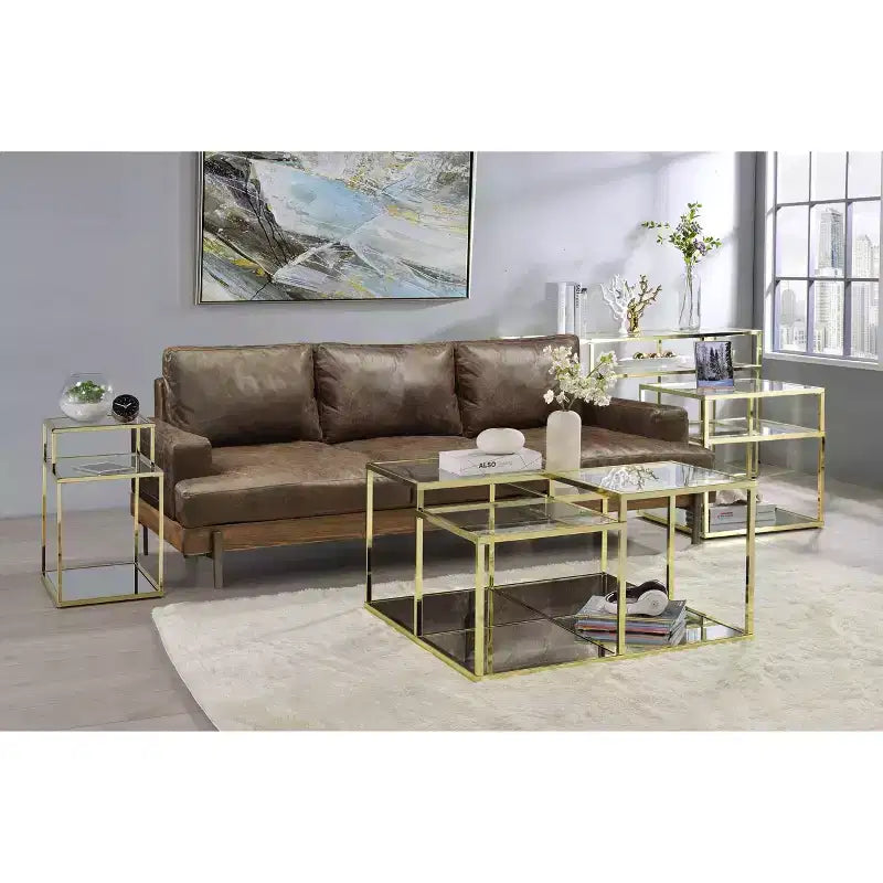 34" Uchenna Coffee Table Clear Glass/Gold Finish - Acme Furniture