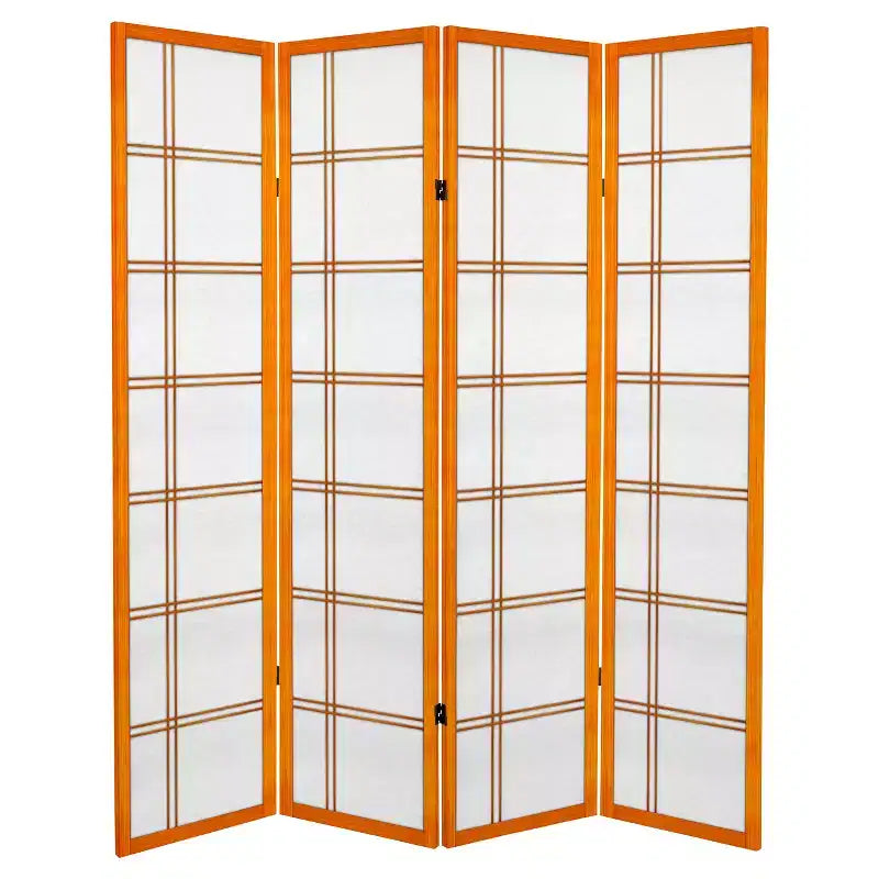 6 ft. Tall Canvas Double Cross Room Divider - Honey (4 Panels): Oriental Furniture Privacy Screen, Hardwood Frame