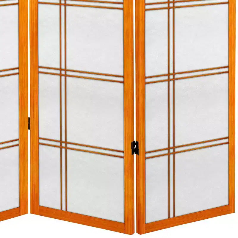 6 ft. Tall Canvas Double Cross Room Divider - Honey (4 Panels): Oriental Furniture Privacy Screen, Hardwood Frame